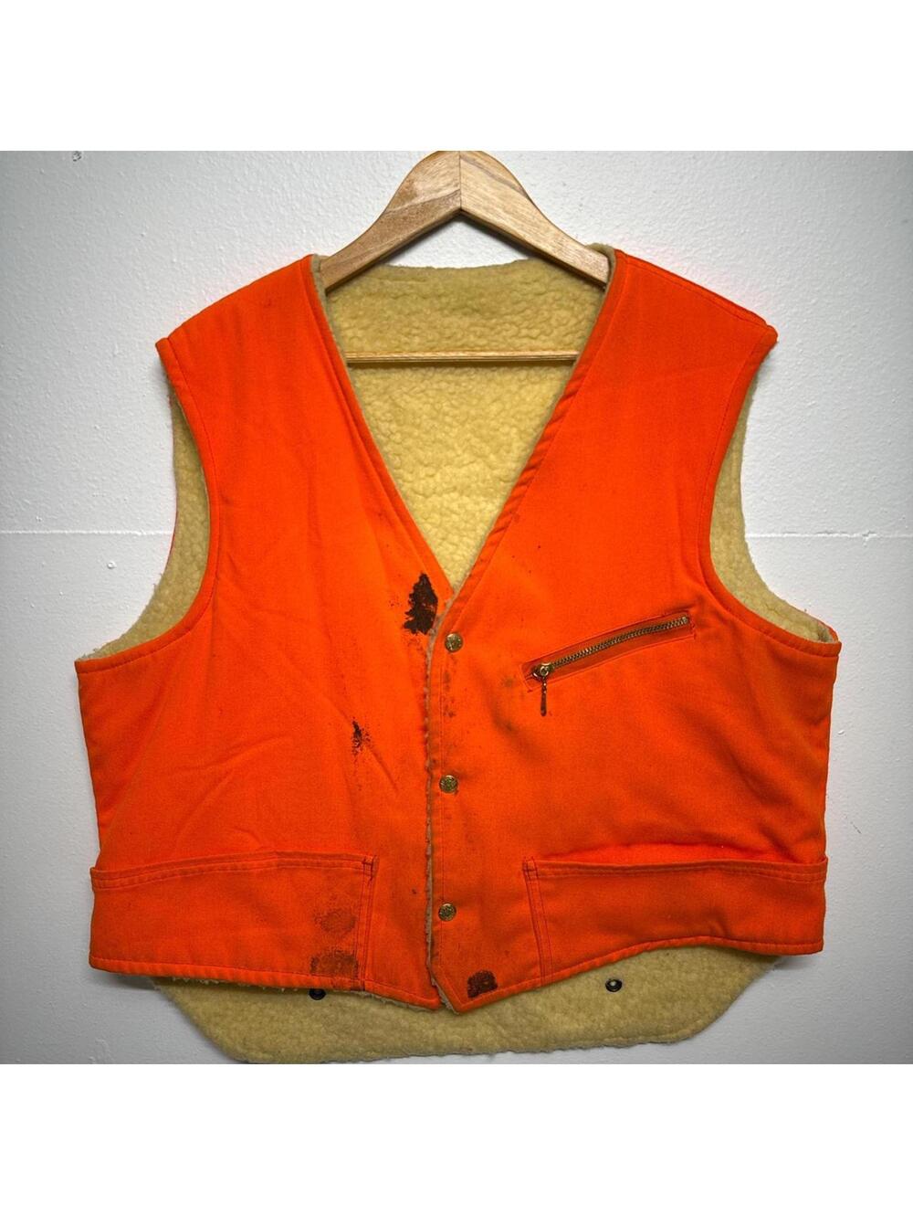 Carter’s fleece lined 1960s orange vintage hunting vest, talon zipper XL